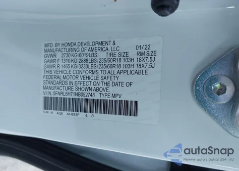 2022 Honda Odyssey Ex-L from USA, damaged, VIN 5FNRL6H71NB052748